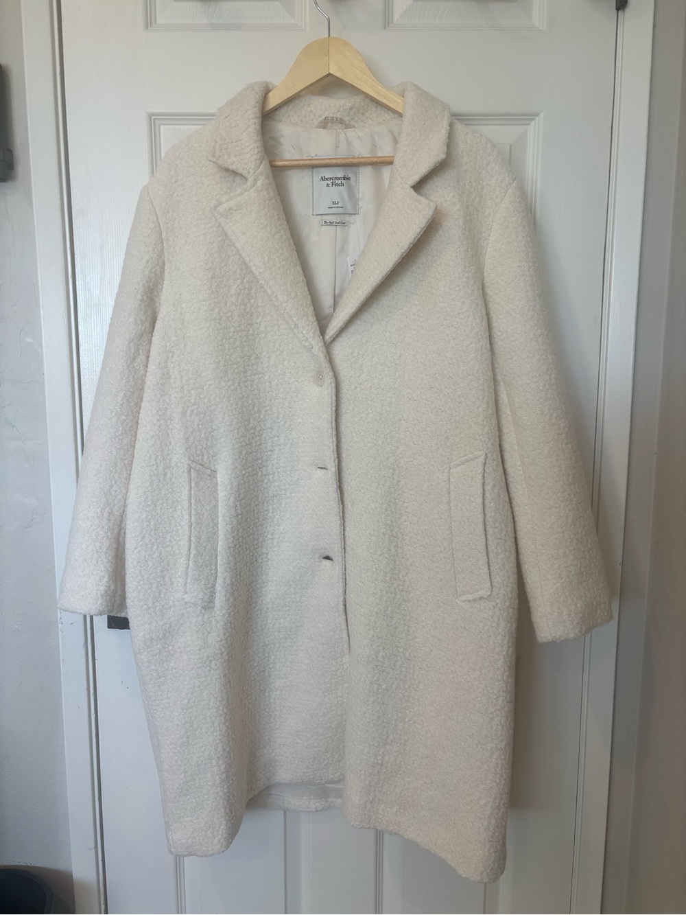 Abercrombie & Fitch Cream Bouclé Single-Breasted Trench Coat Famous A&F Dad Coat